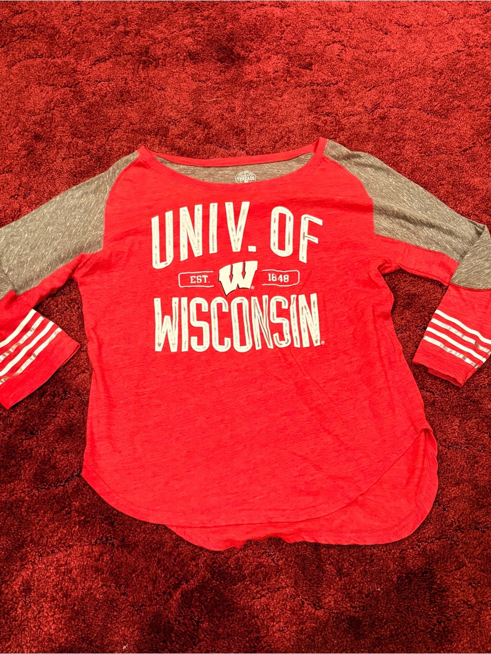 Rivalry Threads Red and Gray Raglan Tee 3/4 Sleeve